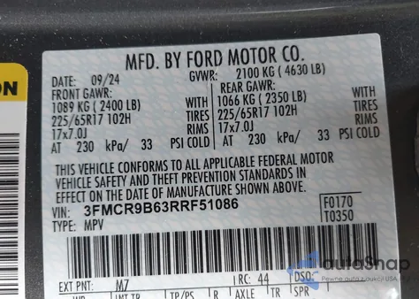 2024 Ford Bronco Sport Big Bend from USA, damaged, VIN 3FMCR9B63RRF51086